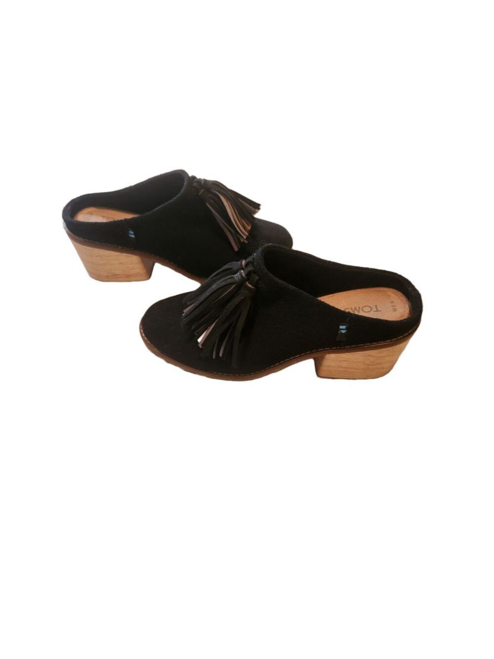 Women's TOMS Black Suede Tassel Mules & Clogs Size 6.5